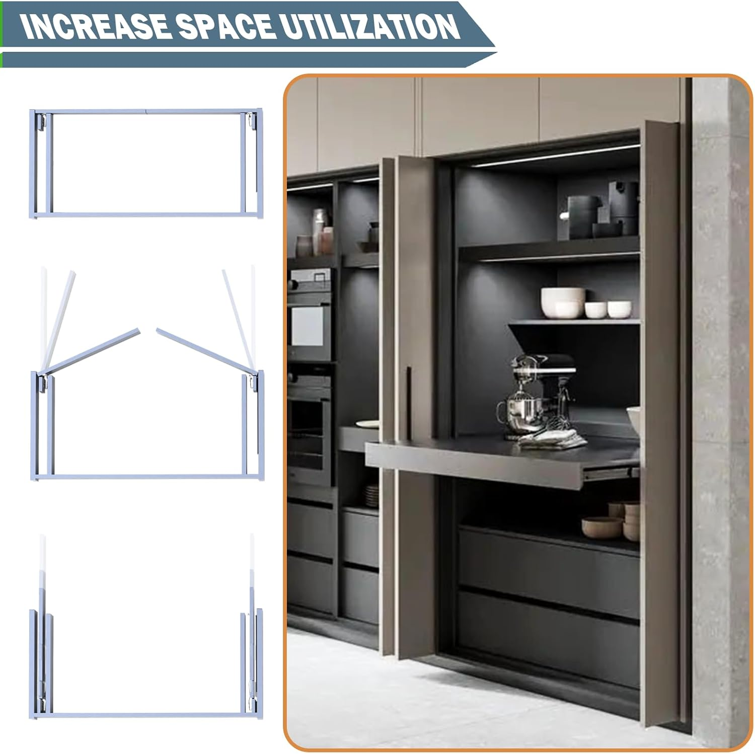 22" Cabinet Pocket Door Slide Hinge Kit 2PCS for Inset Application, Pivot Pocket Door Slides for Cabinet Wiht Hinges, Pivot Sliding Door Runners Hardware System for Cabinet Doors image number 3