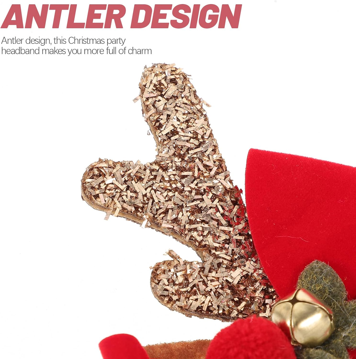 JOINPAYA Christmas Antlers Headband: Women Girl Reindeer Antlers Elk Ears Glitter Headband Headwear for Xmas Santa Accessories Decorations image number 2