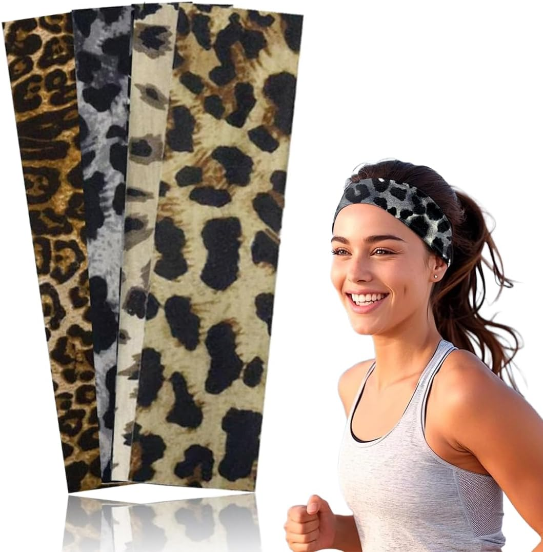 Pack of 4 Women'S Leopard Boho Headband Printed Headbands Knot Twisted Elastic Head Wrap Hair Accessories for Girls for Running Yoga Fitness image number 5