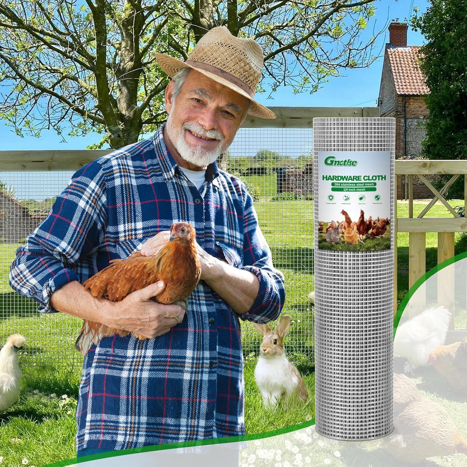 Hardware Cloth 1/4 Inch 23 Gauge Large Size 304 Stainless Steel Mesh Chicken Wire Welded Fencing Wire Mesh Roll Garden Fence 24In&times;49Ft image number 1