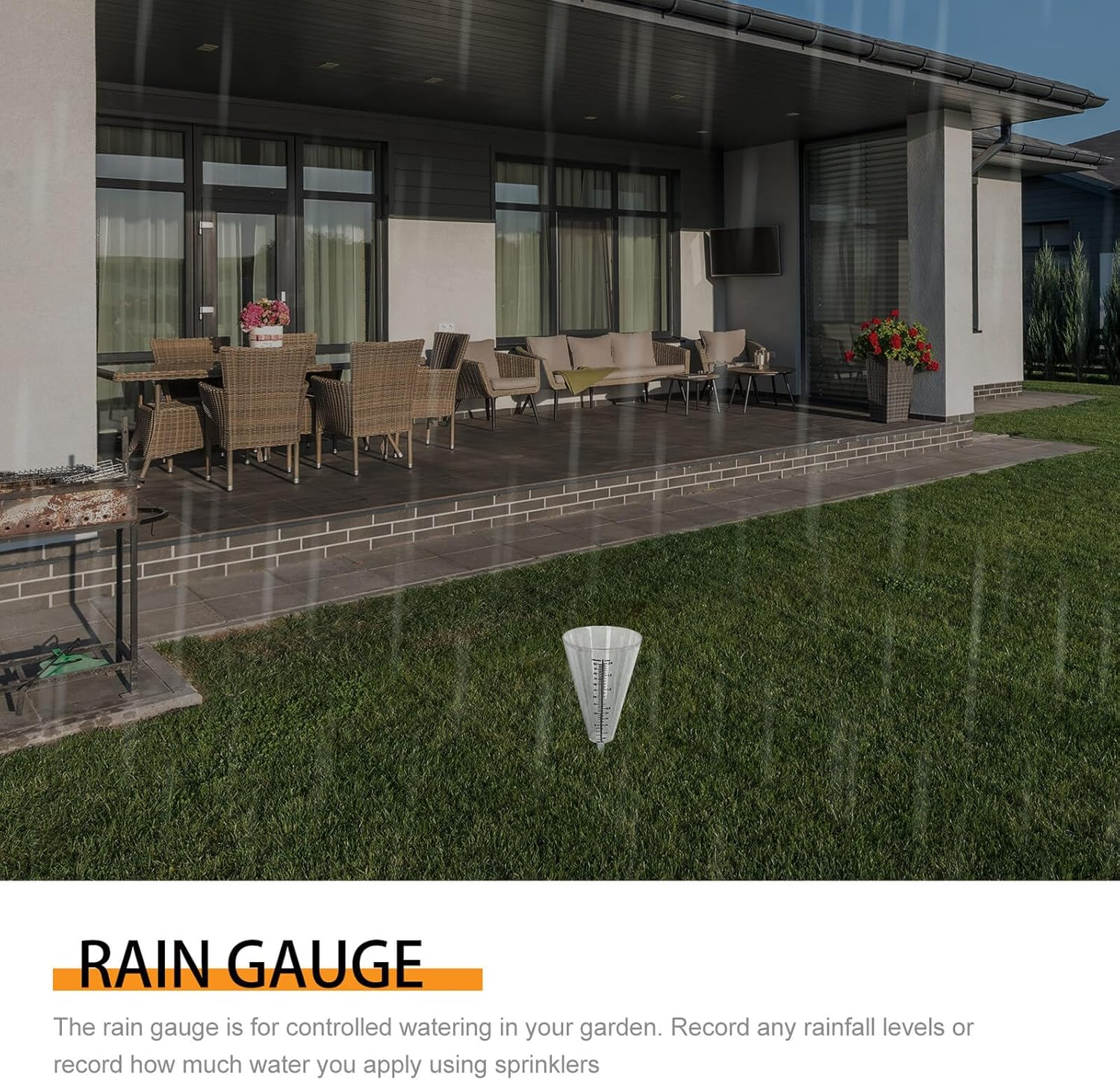 Rain Gauge with Double Scale Conical Outdoor Rainfall Measuring Cup with Ground Spike Easy Read Transparent Water Level Monitor for Garden Lawn