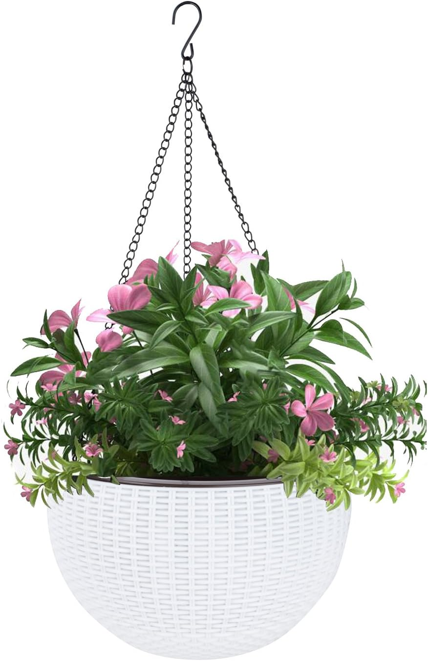 Vencer 11 Inch round Resin Self Watering Hanging Basket,Water Indicator,Modern Decorative Planter Pot for All House Plants,Black,Vf-050B