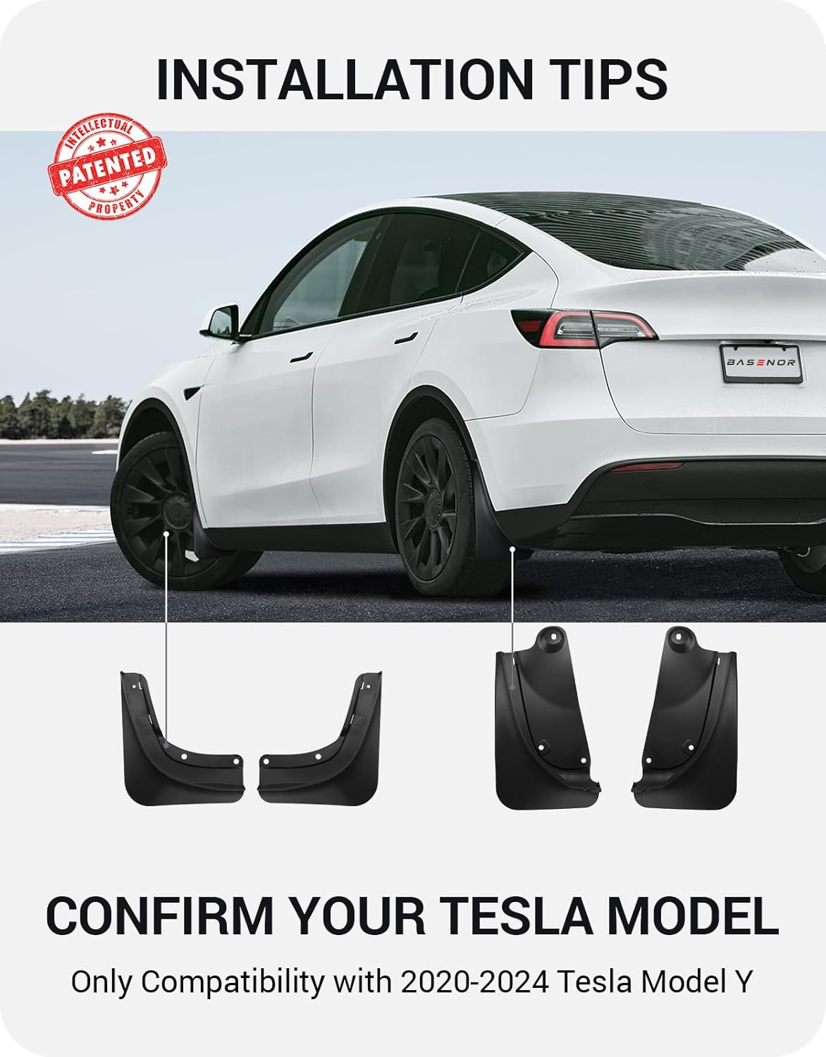 BASENOR Tesla Model Y Mud Flaps Splash Guards Winter Vehicle Sediment Protection No Need to Drill Holes Vehicle Tire Protector Mudflaps Tesla Exterior Accessories(Set of 4) image number 3