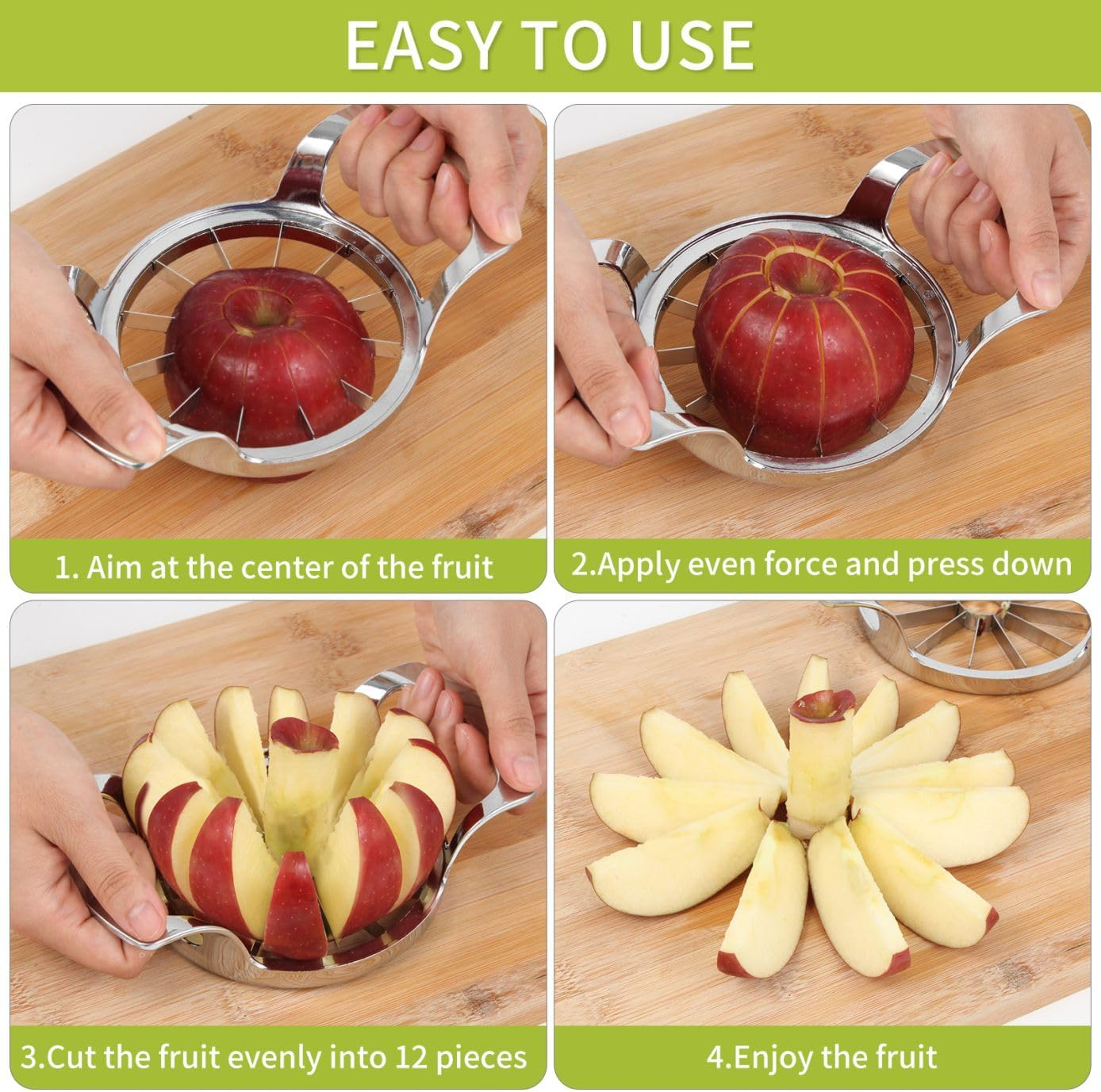Apple Slicer,12-Blade Extra Large Apple Corer,Easy to Use, Time-Saving, Heavy Duty Stainless Steel Apple Cutter and Divider image number 3