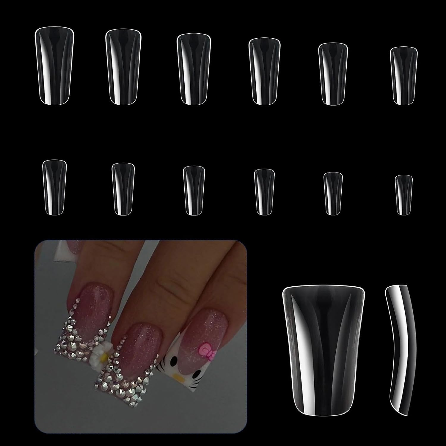 YIGZYCN 504X Duck Nail Tips Clear Nail Tips Half Cover False Nail Press on Nail Tips Curved Nail Tips Manicure Tools image number 6