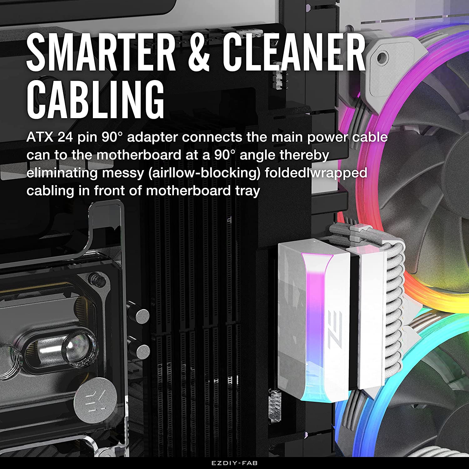 EZDIY-FAB ATX 24-Pin 90 Degree Power Connector Adapter 5V 3 Pin ARGB Rainbow Female to Male Power Adapter for Computer Motherboard ATX Power Supply- White-1 Pack image number 2