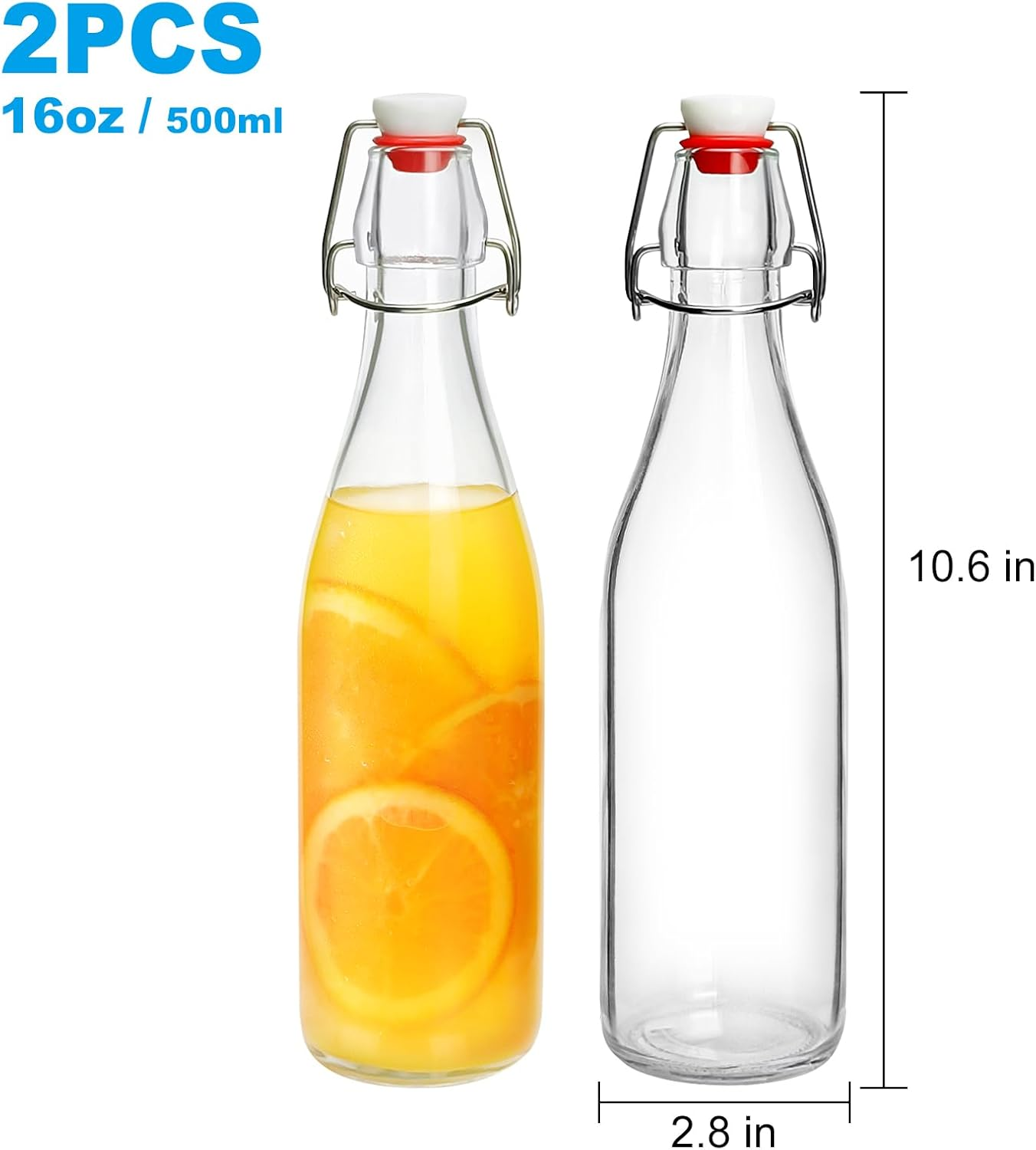 2 Pack Swing Top Glass Bottles 16Oz, Flip Top Glass Bottle with Airtight Lid for Fermentation, Kombucha, Mead, Vanilla Extract, Coquito, Vinegar, Beer, Kefir, Wine, Soda, Juice, Oil for Home Brewing image number 6