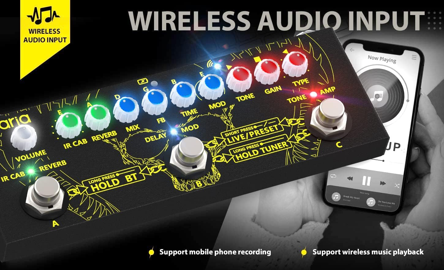 Getaria Multi Effects Guitar Pedal, with IR Loading 9 AMP Models, Delay Reverb Distortion Overdrive, Rechargable Electric Guitar Effects Multi Pedal Support Recording,Bluetooth 5.0 image number 1