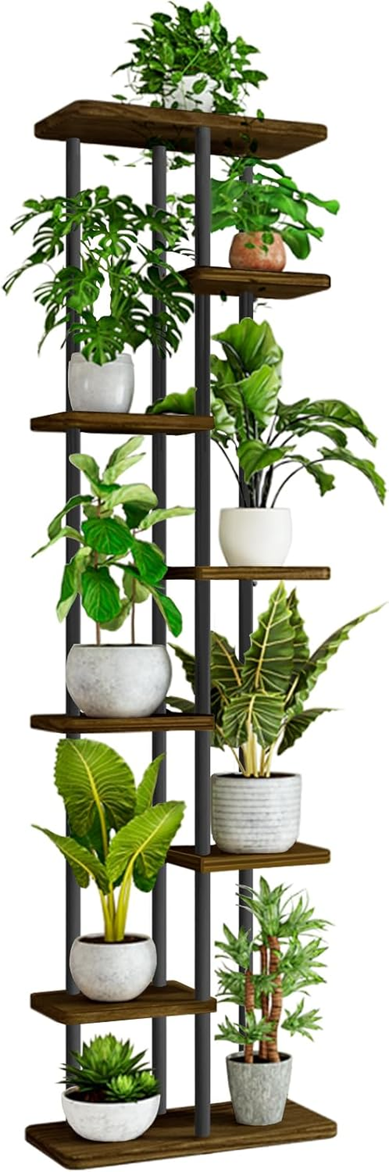 STEUGO Tall Plant Stand Indoor Plant Stands Wood Outdoor Tiered Plant Shelf for Multiple Plants，8 Tier 9 Potted Indoor Plant Shelf ,Suitable for Garden Corner Balcony Living Room（Black）