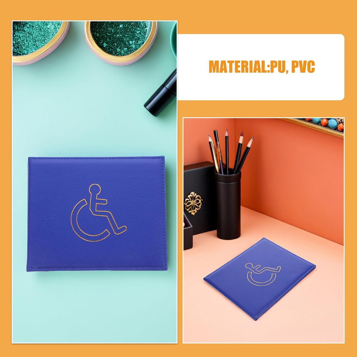 SECFOU 2Pcs Disability Certificate Holder Sleeves, EU Disabled Card Organizer with Protective Cover, Dark Blue Disability Badge Wallet for Travel and Car Use image number 4