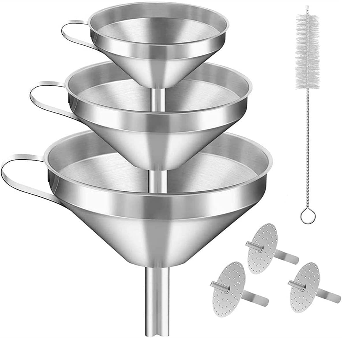 Stainless Steel Strainer Funnel Set, Kitchen Strainer Funnel Filter Set with Removable Strainer for Transferring Liquid, Fluid, Cooking Oil, Jam, Powder (3 Pack)