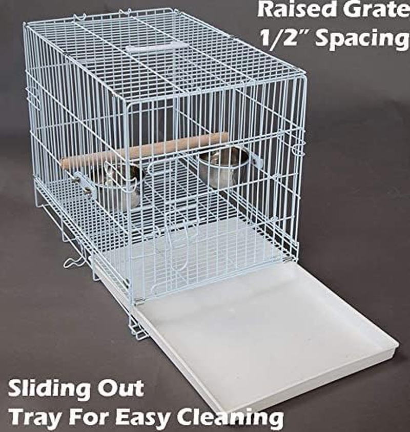 Durable Easy Portable Metal Travel or Veterinary Collapsable Parrot Bird Carrier Beaks Proof Cage with Stainless Steel Feeder Bowls Natural Wooden Perch Stand image number 3