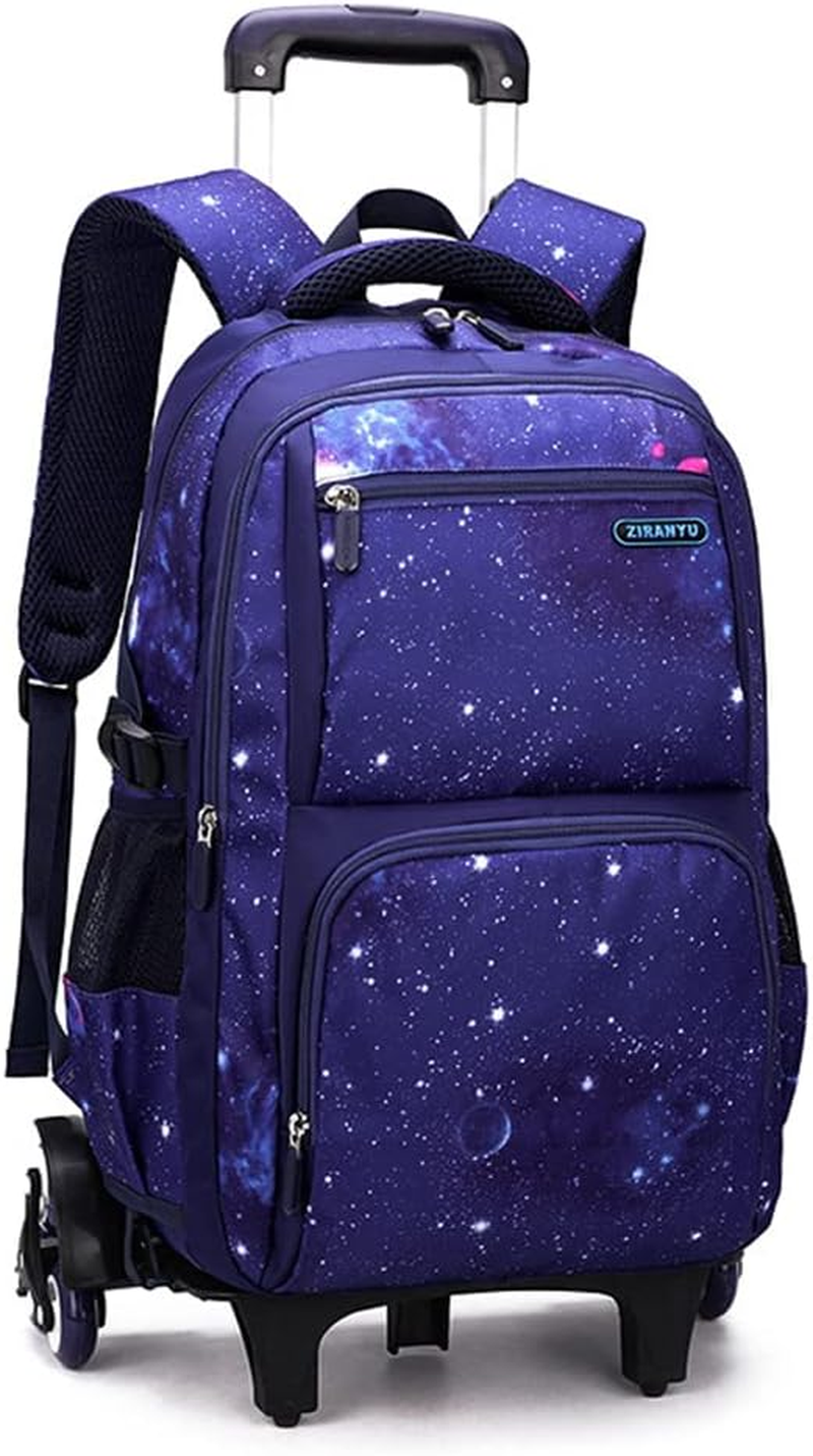Sazak Kids Rolling Backpack for Boys Girls Luggage Wheeled Backpack Trolley School Bag Bookbag with Lunch Bag Pencil Bag Dark Blue with Stars image number 1
