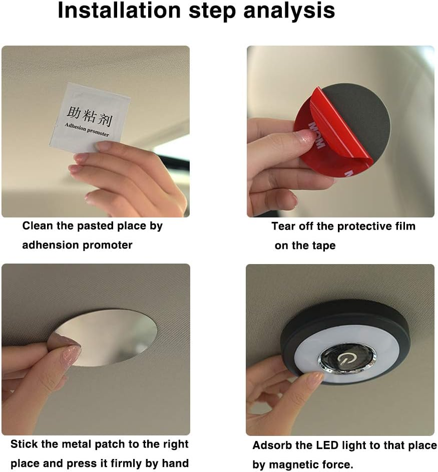 Viesyled USB Rechargeable Car Interior Led Trunk Cargo Area Light,12V Bright Multi-Function Wall Light Stick on Anywhere Push Lamps for Vehicle RV Camping Bedroom Cabinet (3 Colors) image number 3