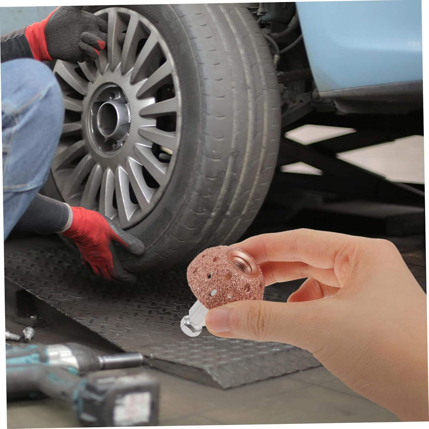 HEALEEP Buffing Wheel with Linking Rod 38Mm Bowl Grinding Head Tire Buffer Low Speed Rod 2Pcs Auto Tire Repair Kit for Automotive Wheels and Tyre Maintenance image number 1