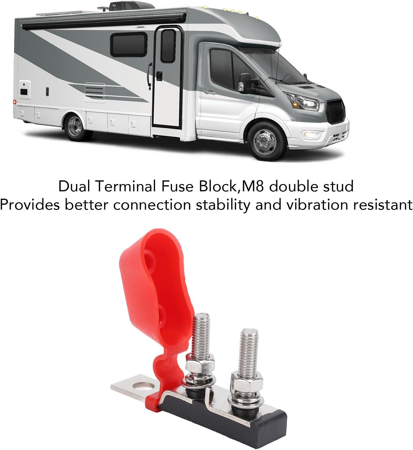 Dual Terminal Fusess Block, Marine Rated Battery Fusess MRBF Fusess Holder, DC58V M8 Double Studs MRBF Fusess Holder for Car Marine Boat RV, Automotive Replacement Fusess Holders image number 5