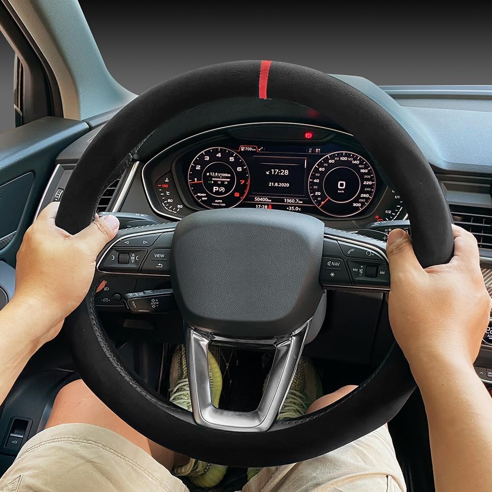 Carodi Suede Steering Wheel Cover - Non-Slip Leather, Fits 15-Inch Universal Car Interiors image number 6