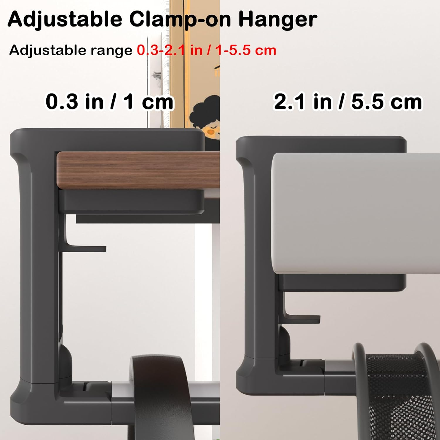 Ahonnpely Headphone Hook - Adjustable Clamp-On Headphone Holder, under Desk Gaming Headset Holder Mount Hook with Rotating Clamp image number 2