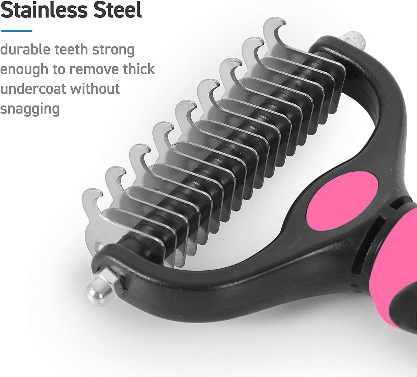 Pet Grooming Brush, Professional Undercoat Rake for Dogs & Cats 2 Sided Dematting Tool Shedding Brush for Deshedding, Undercoat, Knots, Mats & Tangles Removing, (9+17Tooth) - Pink