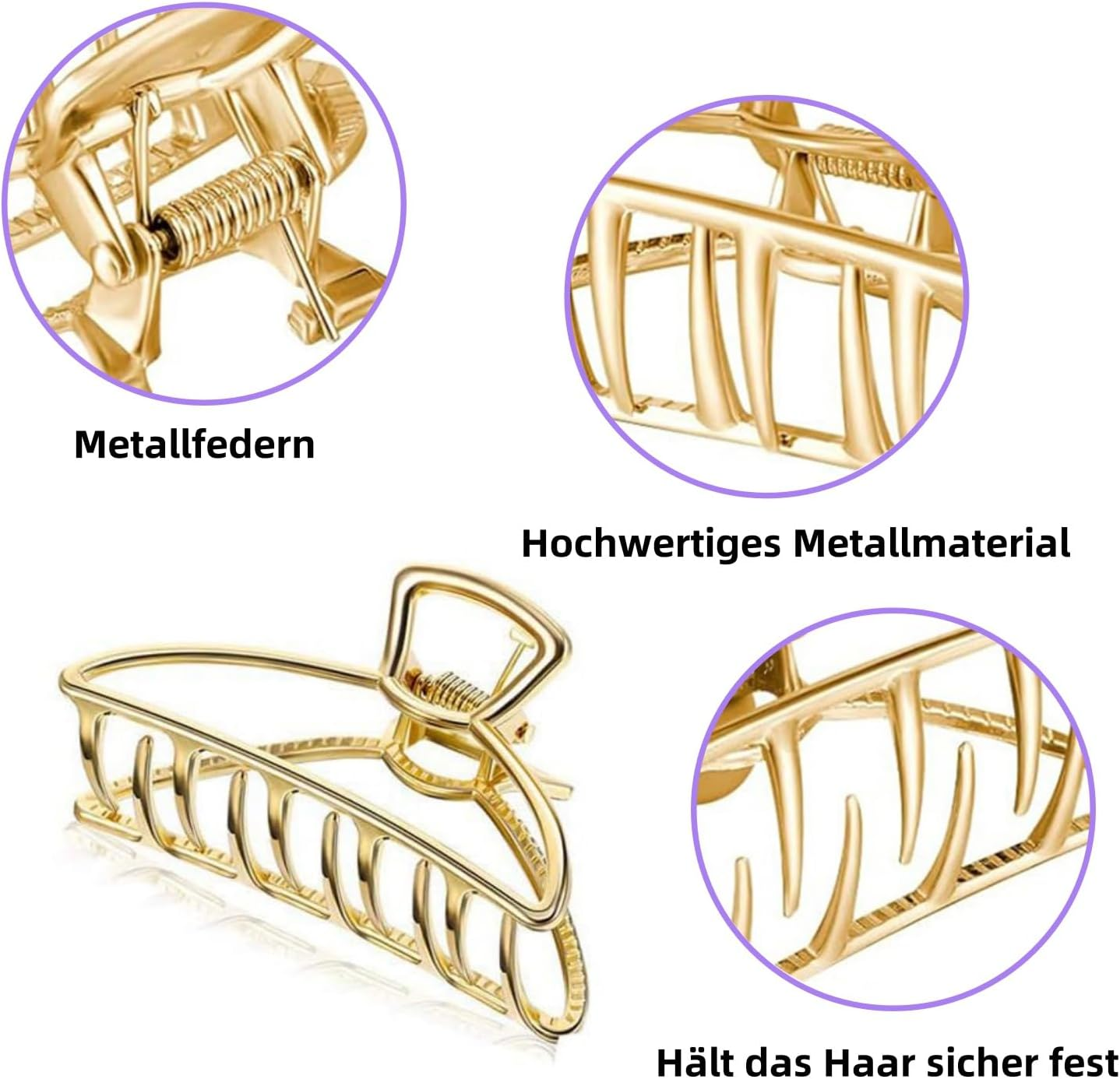 LATRAT Pack of 3 Hair Clips Metal Golden Non-Slip Large Hair Claw Clip Large Metal Claw Clips Hollow Hair Catcher Jaw Clamp Non-Slip Hair Pin Hair Clip for Women Girls image number 4