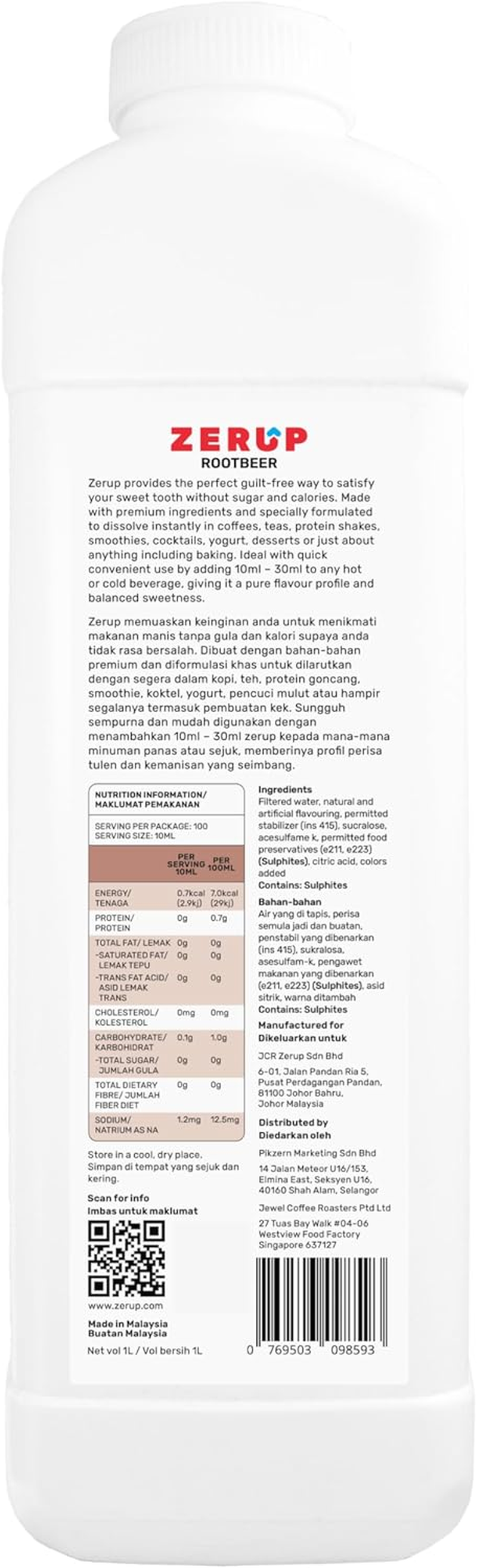 Zerup Zero Sugar Root Beer / Sarsaparilla Flavoured Syrup 1L Bottles, Sugar Free Syrup, Root Beer / Sarsaparilla Flavour Drink Mix, Low Calorie Flavourings for Milk Shakes, Cocktails, Teas, Gluten Free, Keto Friendly, Halal image number 3