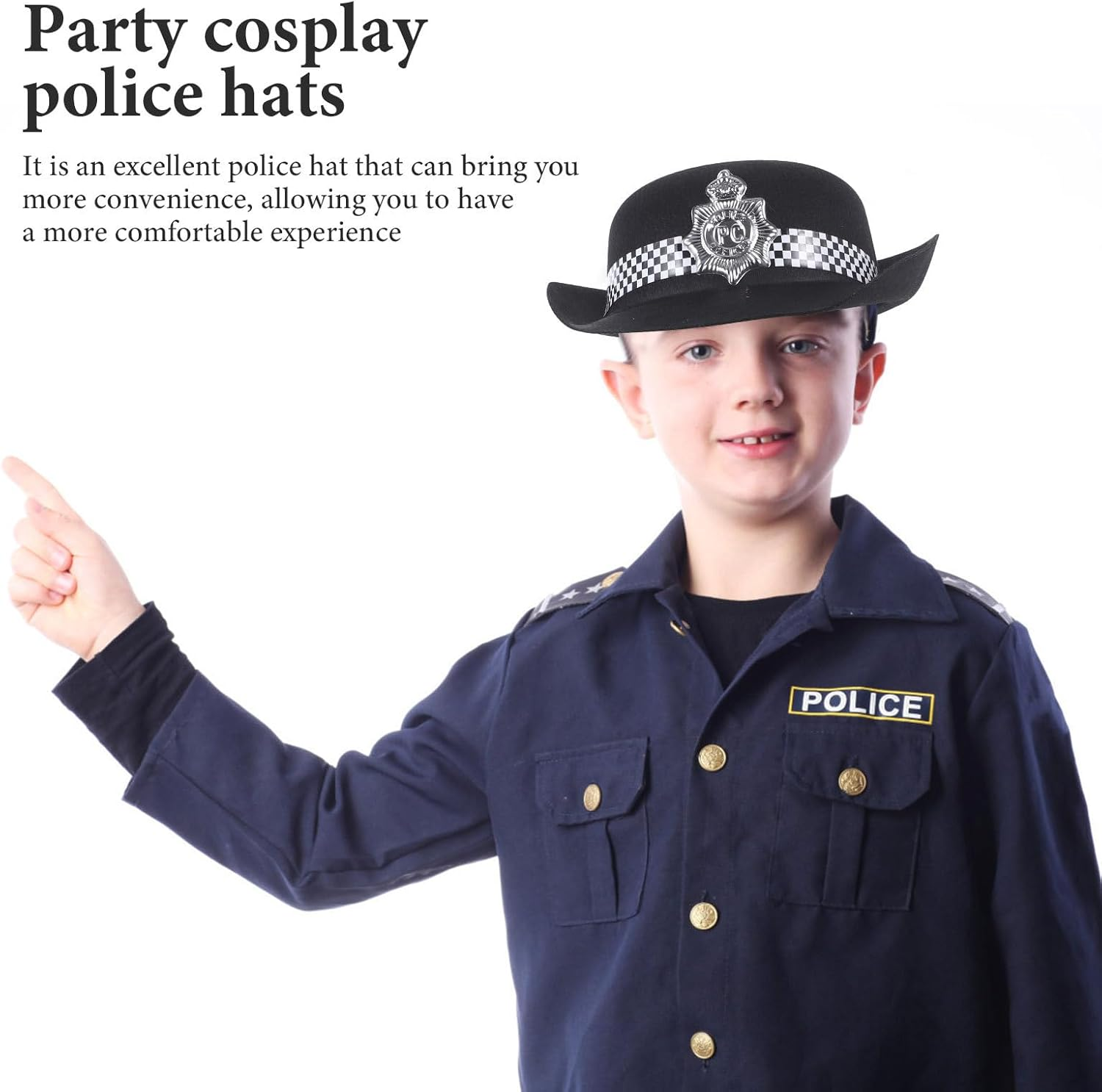 Alasum 2Pcs Kids Police Hats - Felt Cloth Black Policeman Caps for Halloween, Cosplay, Party, Stage Performance image number 5