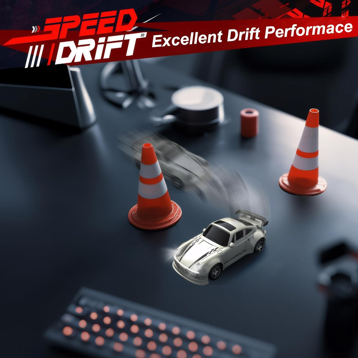 Mini RC Drift Car with Lights, 1:64 4WD 2.4Ghz Full Proportional Remote Control Car for Kids Adults (White) image number 2