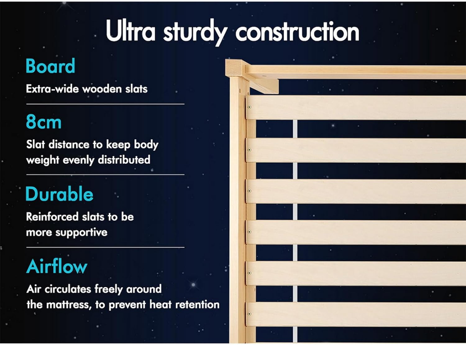 ALFORDSON Queen Bed Frame Wooden Bed Base with Solid Wood Pine Timber Slats, Mattress Base Platform with Storage Space, Oak Bed Foundation with High Headboard, Fenella Series Bedroom Furniture image number 5