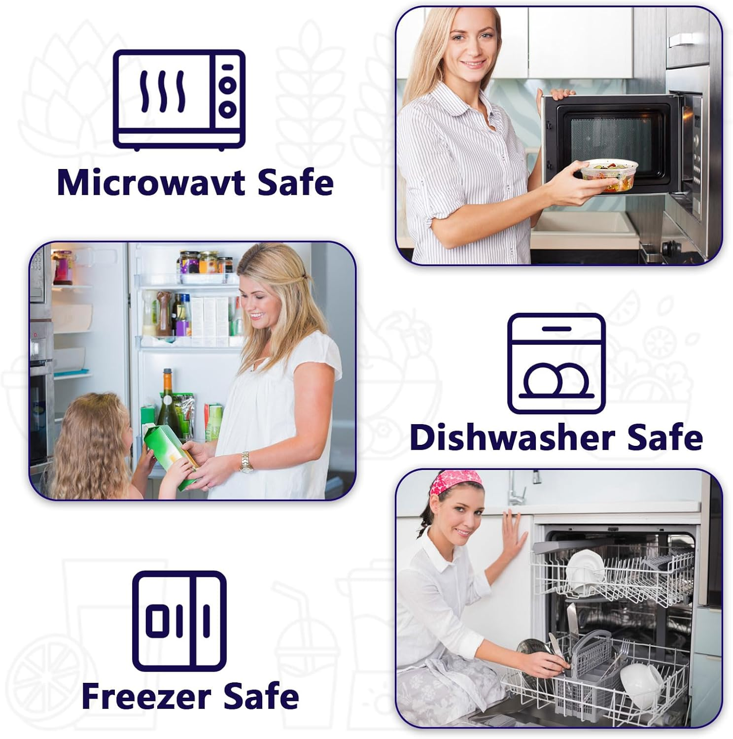 60-Set Deli Containers with Airtight Lids [20Sets-8Oz, 20Sets-16Oz, 20Sets-32Oz] - Bpa-Free, Leakproof, Microwave, Dishwasher & Freezer Safe - Good for Meal Prep, Portion Control, and Food Storage image number 6