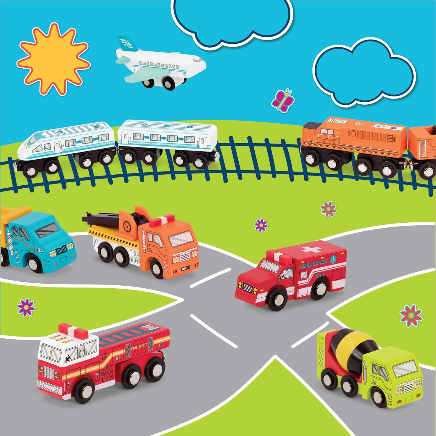 Battat - Wooden Vehicles &ndash; Miniature Wooden Toys, Including Toy Cars, Toy Trucks, Toy Helicopter & Ambulance, for Kids Age 3-Year-Old & up (6-Pcs) BT2635Z image number 5