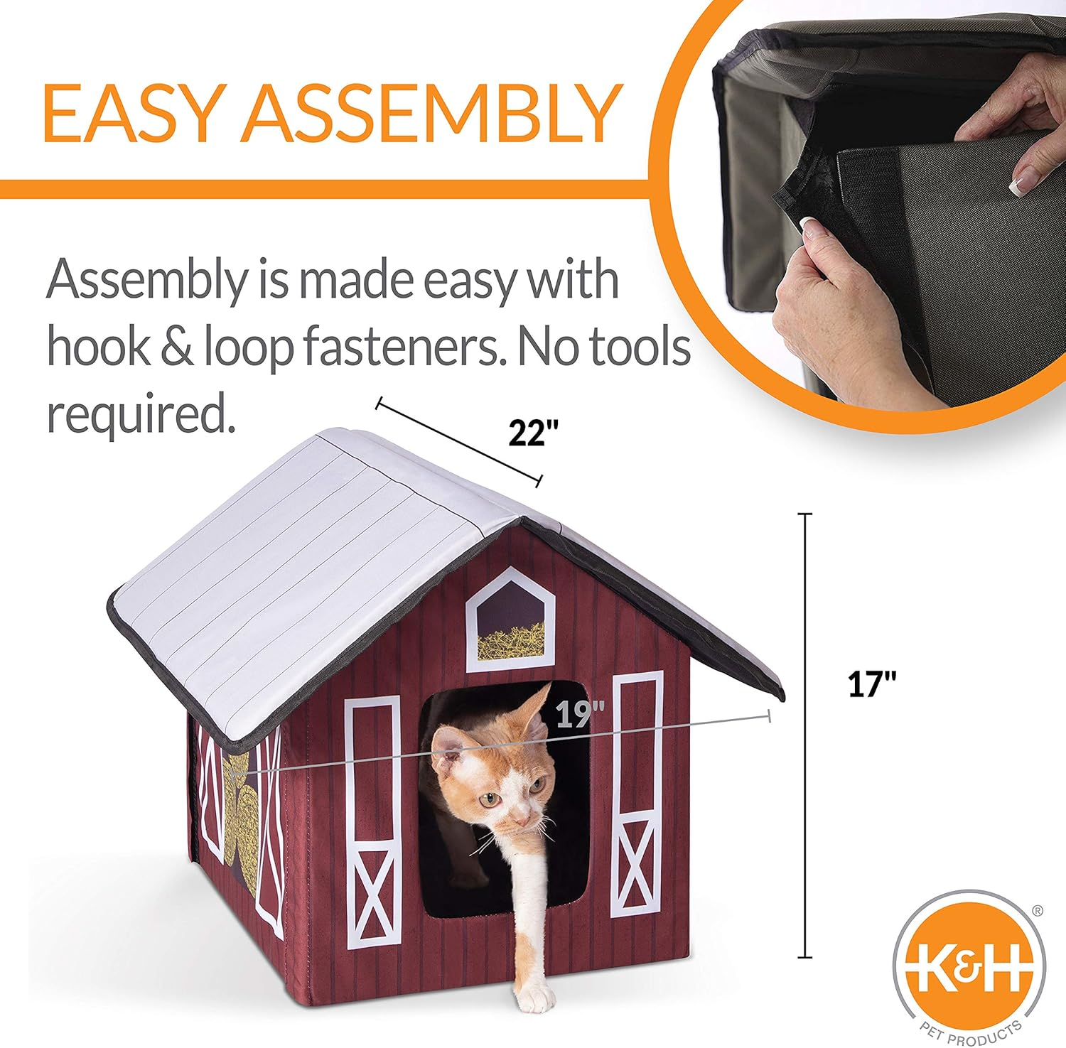 K&H Pet Products Outdoor Cat House, Unheated, Barn, Polyester, 19 X 22 X 17 Inches, Perfect for Cats, Community Cats, and Ferals image number 1