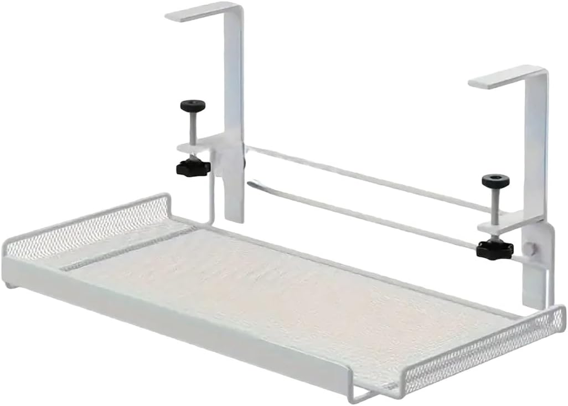AIMALL Adjustable under Desk Storage Shelf, Non-Perforated Wire Management Rack, 14.4X7.9 Inches, White Mesh, Ideal for Cable & Accessory Organization