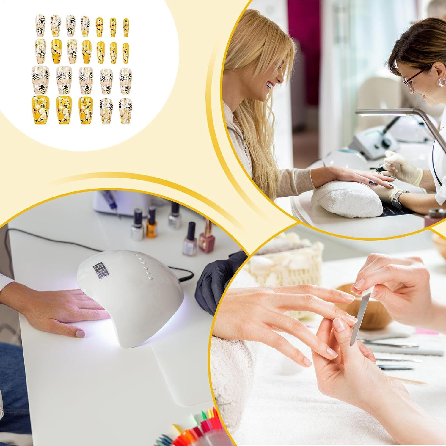 Nail Stickers | Medium Length Artificial Nails - Accessories for Art Manicure, 24 Artificial Nails Bees and Flowers for Women and Girls