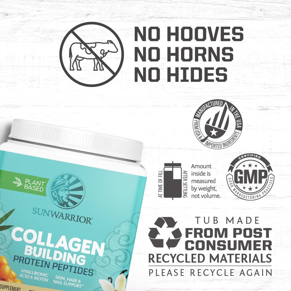 Collagen Peptides Powder with Biotin & Hyaluronic Acid | Vegan Protein Powder for Skin Hair Nail Support Plant Based Keto Non GMO Gluten Free | Vanilla Collagen Powder by Sunwarrior