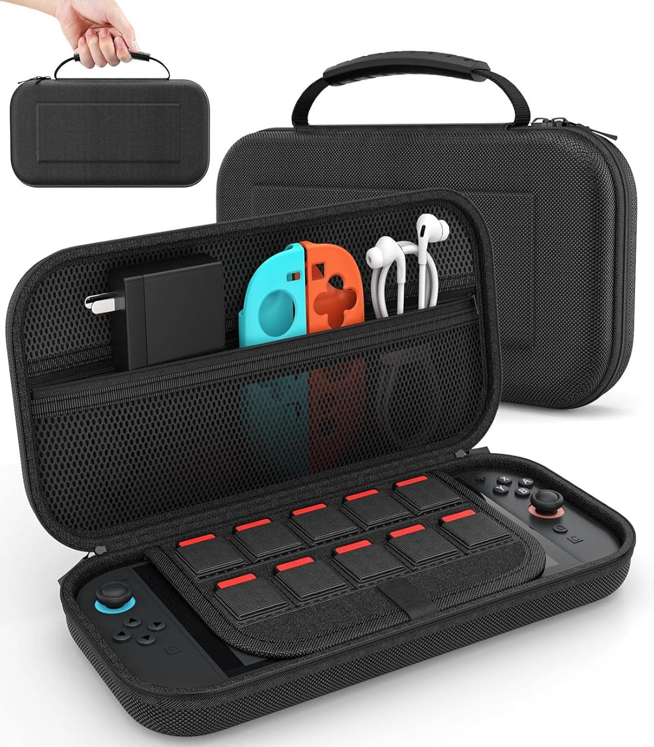 Carry Case for Nintendo Switch 2 (2025), Funcyboo Hard Shell Travel Case with 10 Game Card Slots Lightweight and Large EVA Travel Pouch Carry Hand Bag Pouch Accessories for Switch 2 -Black image number 3