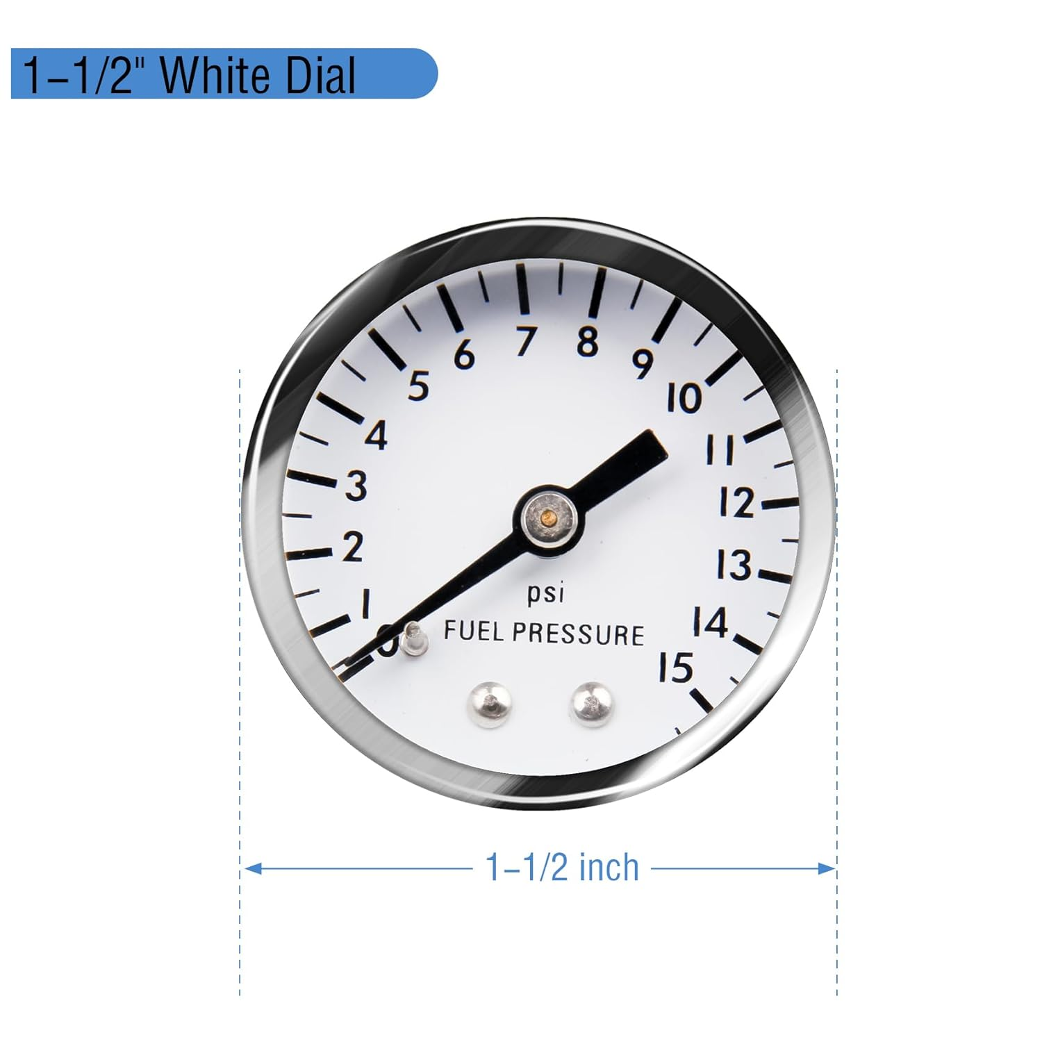 Fuel Pressure Gauge 0-15 Psi with Stainless Steel Case 1-1/2" White Dial 1/8" NPT Back Mount image number 2