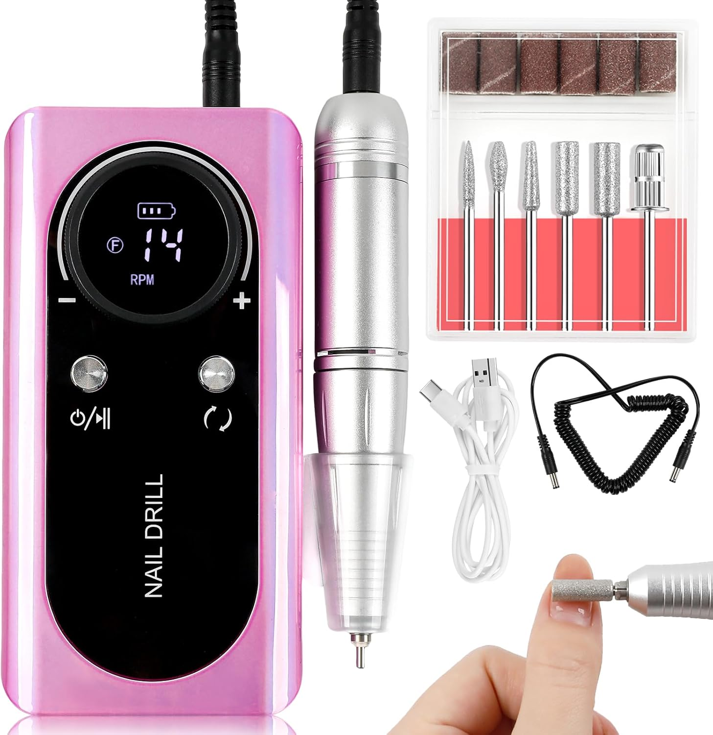 ANGNYA Nail Drill Electric File Machine Set for Gel & Acrylic Nails, Professional Efile Manicure Tools & Supplies for Tech Essentials (Pink)