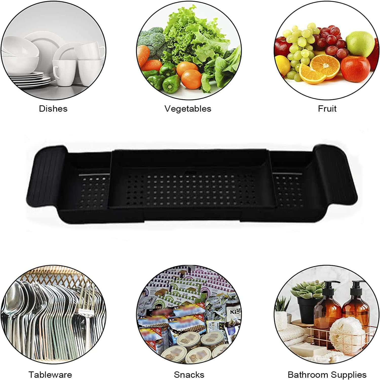 Bathtub Caddy Tray, Expandable Bath Shelf, Adjustable Plastic Bathtub Caddy, Bathroom Tray, Bathtub Accessories & Bathroom Gadgets for Candle Towel, Book, Wine, Phone, Shower image number 2