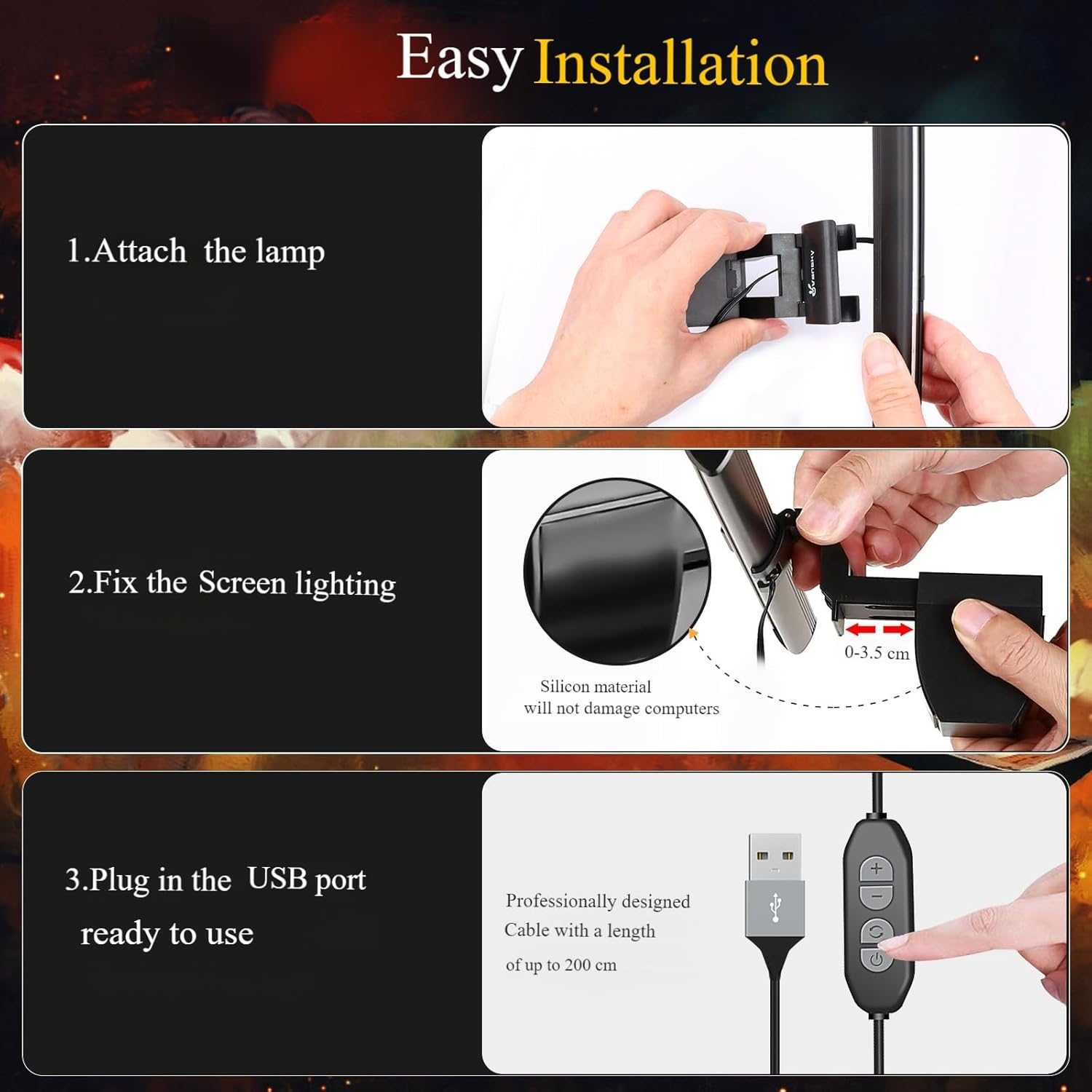 Computer Monitor Light Bar, LED Screen Light Bar for Workspace, Dimmable Monitor Lamp, Button Control Monitor Lamp for Desk/Office/Home/Game, for Eye Caring