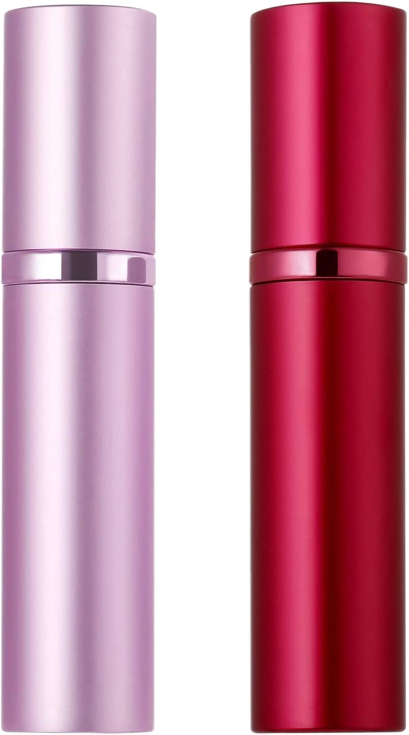 Aufew 2Pcs Perfume Atomizer Bottle(5Ml), Refillable Portable Mini Perfume Atomizer for Travel, Leakproof Pump Perfume Spray Bottle Atomizer for Man and Woman (Pink+Red)