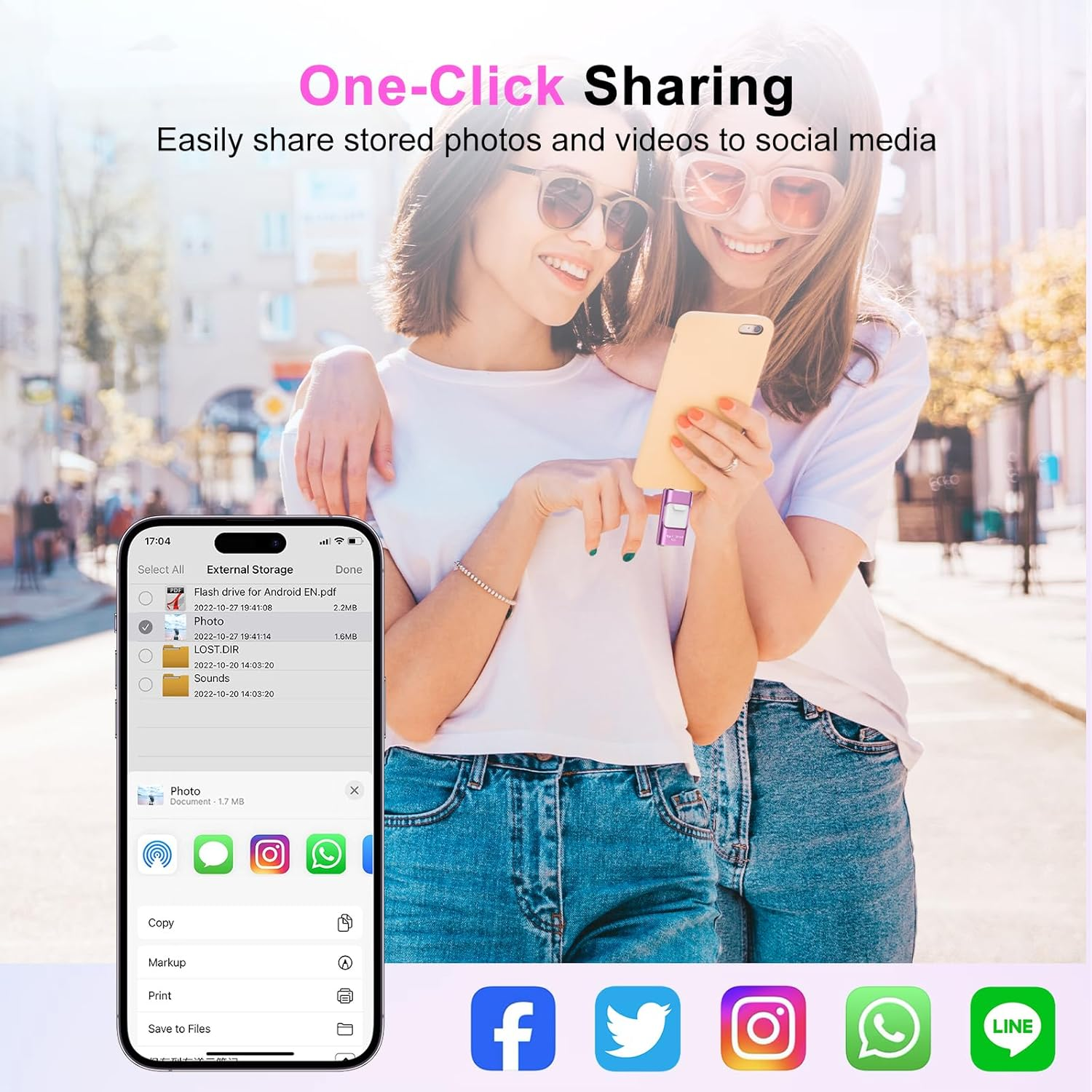 4 in 1 USB Flash Drive for Iphone, 512GB USB Memory Stick for Data Backup, High Speed Transfer USB 3.0 Stick External Storage, USB Stick Thumb Drives Compatible for Iphone/Ipad/Pc/More Devices(Pink) - Black image number 7