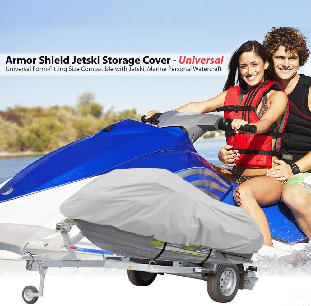 Pyle Waterproof Heavy Duty Jetski Cover - 139&rsquo;&rsquo; - 145&rsquo;&rsquo; Inch Mildew Resistant Watercraft Storage Cover with Adjustable Strap & Elastic Cord for Tight Custom Fit - Marine Grade Protection - PCVJS14 image number 4