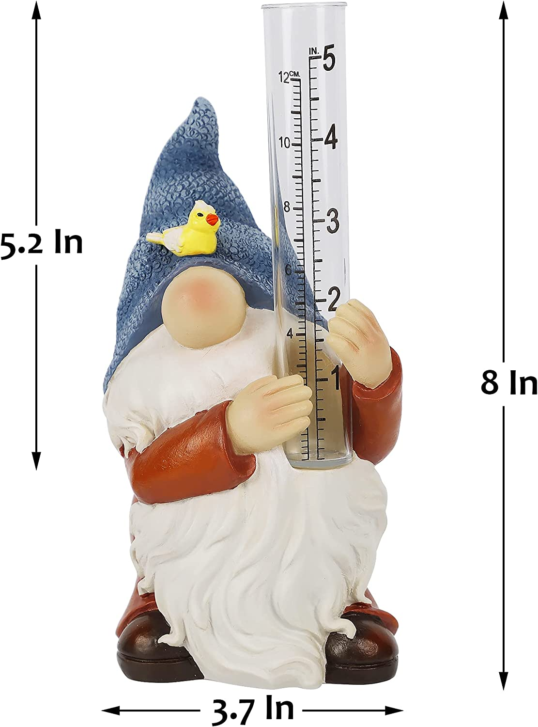 FORUP Resin Gnome Statue with Rain Gauge, Hand Painted Gnome Sculpture for Garden image number 4