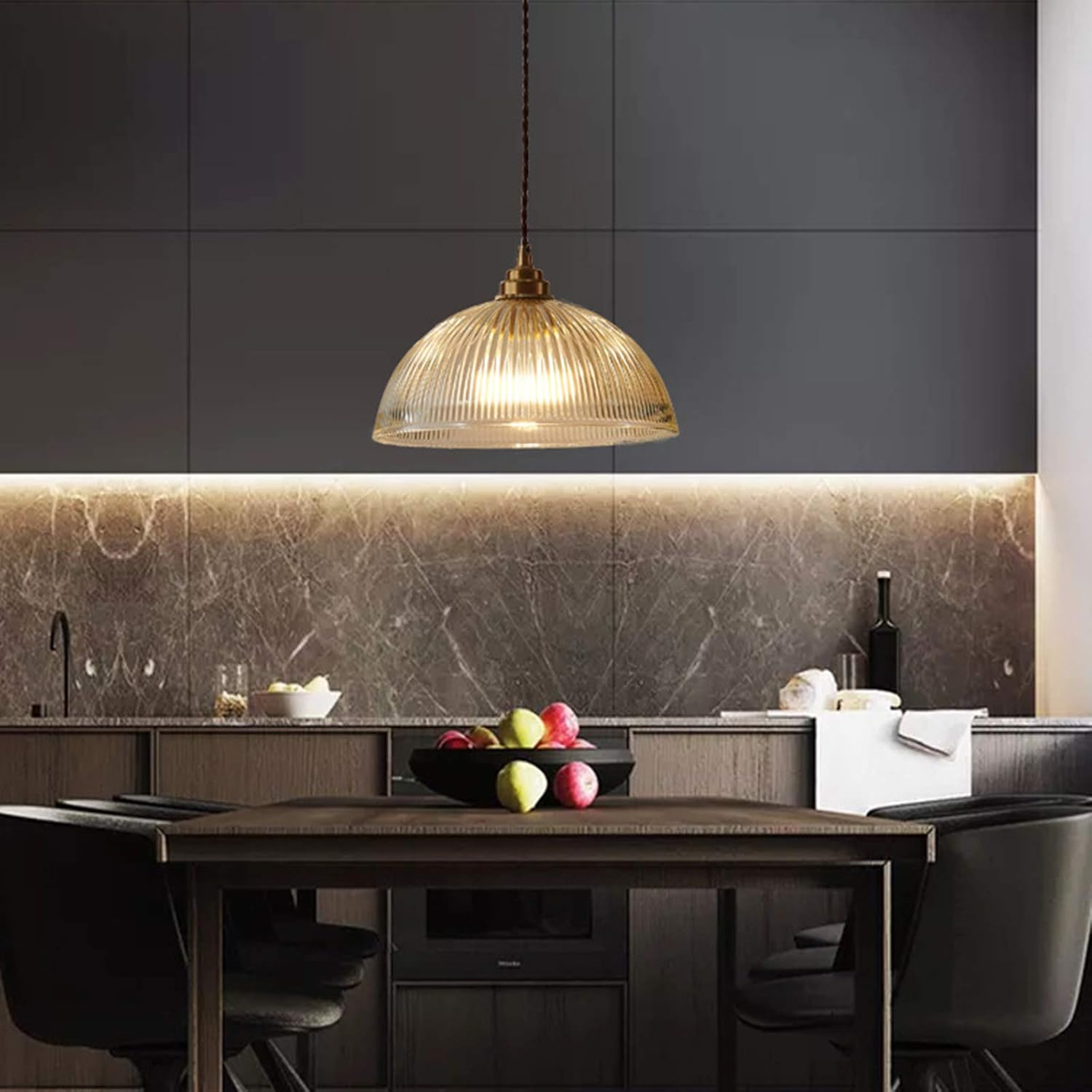 Hjxdtech Industrial Vintage Glass Dome Pendant Light with Copper Brass E27 Lamp Socket Ceiling Light Pendant Lamp Loft Chandelier (30 Cm)