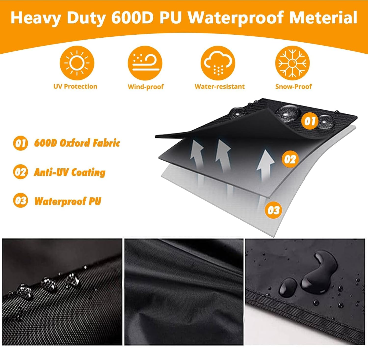 KALINCO Patio Furniture Covers, Heavy Duty 420D Outdoor Furniture Cover Waterproof, Outdoor Table and Chair Set Cover Wind Dust Proof (Black, Round: 280&times;71Cm) image number 1