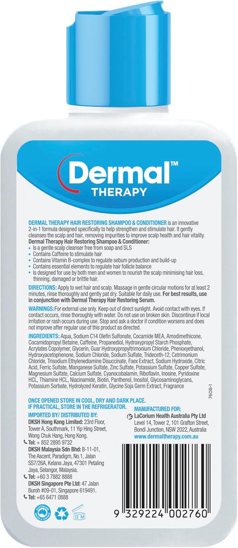 Dermal Therapy Hair Restoring Shampoo & Conditioner | Designed to Help Strengthen & Stimulate Hair for Men and Women | 210Ml