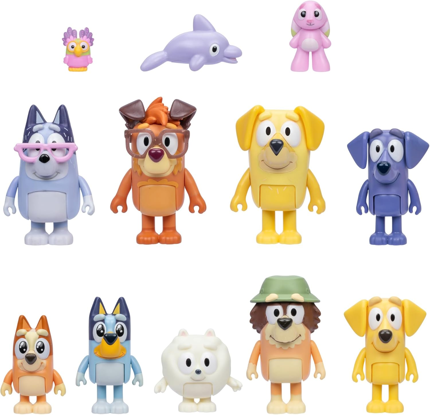 Bluey Super Fan Set Includes Twelve 5-6.35Cm Figures - Please Face Bluey, Please Face Bingo, Chattermax, Grey Dancer, Floppy Bunny, Lucky, Nana, Jean-Luc Johnny, Lucky'S Dad, Joff, Pom Pom, Grandad image number 1