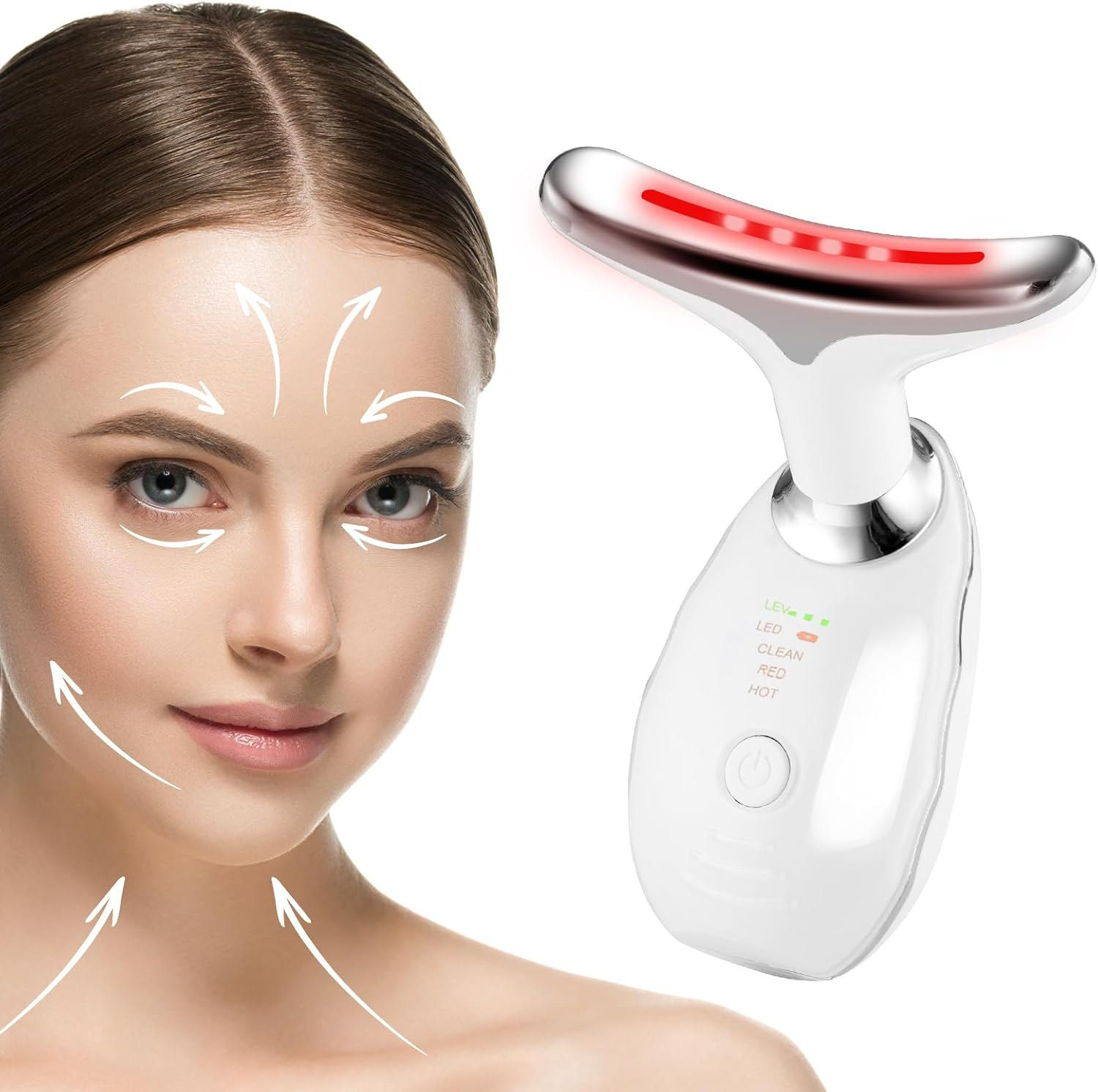 ACWOO Face Massager against Wrinkles, 3-In-1 Neck and Face Massager, Electric EMS Face Massage for Men and Women, 45&deg;C V Face Beauty Meter Facial Device, 7 Coloured LED Modes image number 1