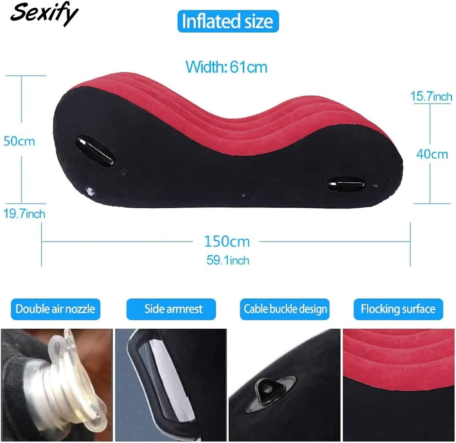 Inflatable Sex Sofa Position Pillow Sofa Bed Cushion for BDSM and Bondage Play, Sex Game Love Furniture for Couple Deeper Air Mattress Chair Position Support Adult Sex Toy image number 5