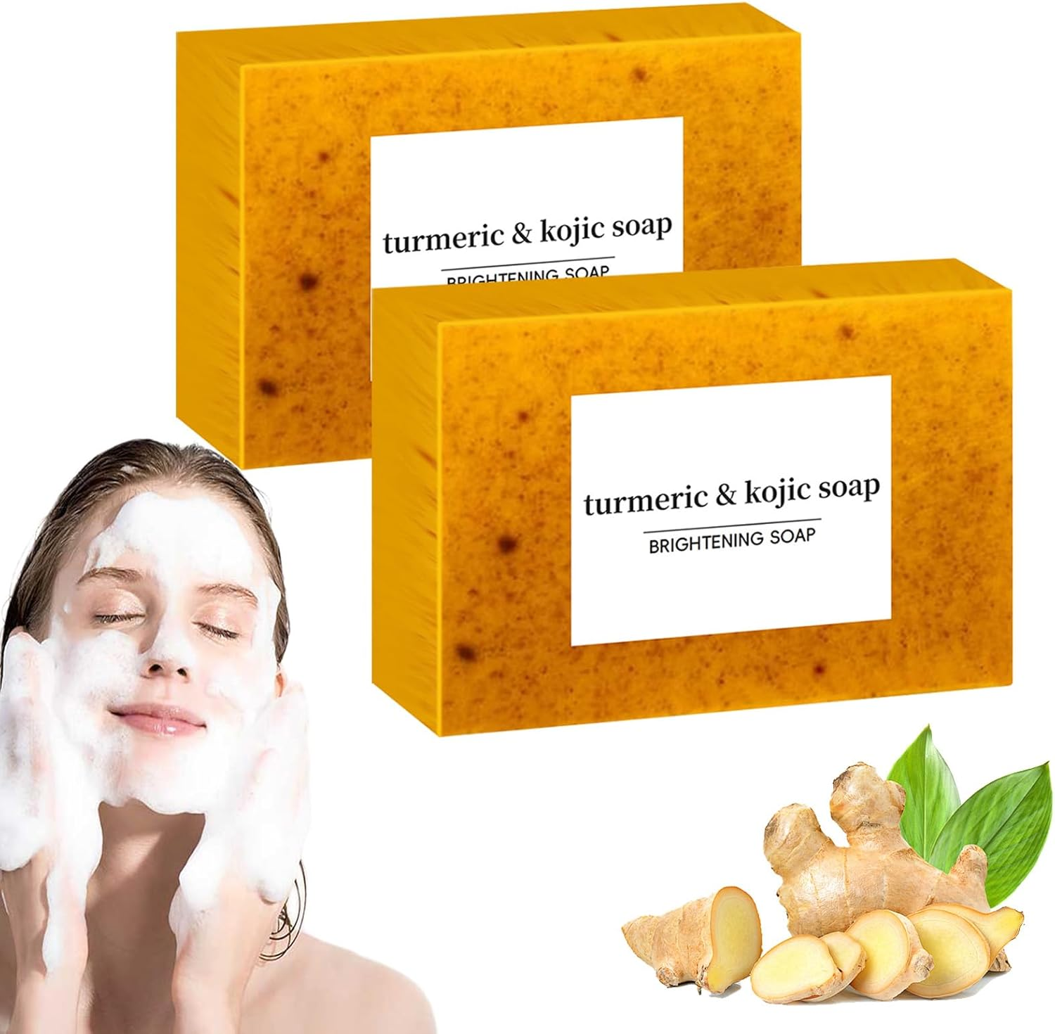 Turmeric Kojic Acid Cleansing Soap, Turmeric Soap Bar for Face and Body (2 Pcs) image number 2
